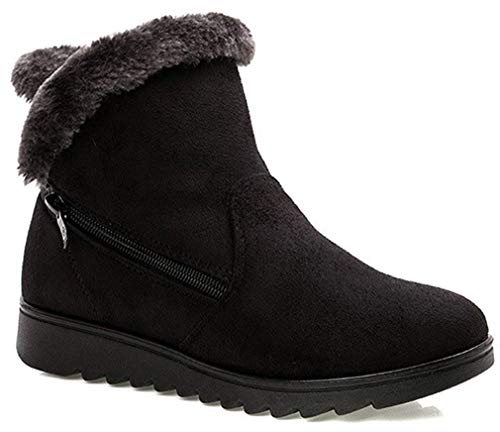 2019 Zapatos Invierno Mujer Botas de Nieve Casual Calzado Piel Forradas Calientes Planas Outdoor Boots Antideslizante Zapatillas para Mujer (39 EU, Negro)