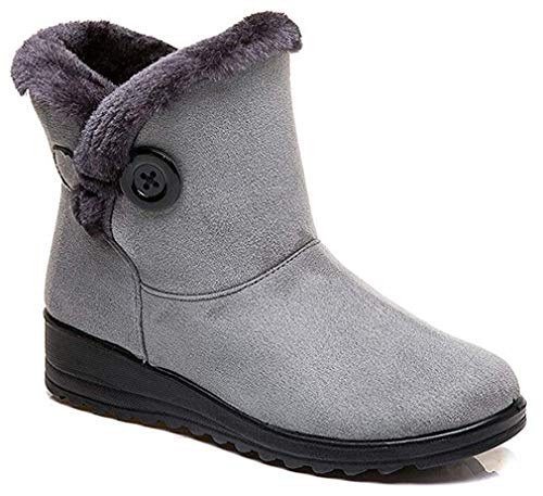 2019 Zapatos Invierno Mujer Botas de Nieve Casual Calzado Piel Forradas Calientes Planas Outdoor Boots Antideslizante Zapatillas para Mujer (38 EU, Gris)