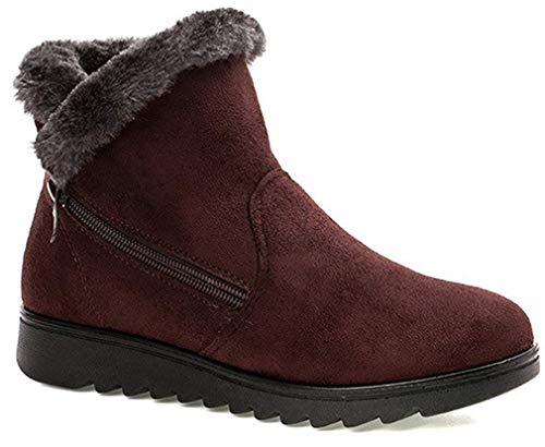 2019 Zapatos Invierno Mujer Botas de Nieve Casual Calzado Piel Forradas Calientes Planas Outdoor Boots Antideslizante Zapatillas para Mujer (36 EU, Marrón)