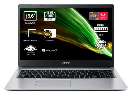 Acer Aspire 3 A315-23 - Ordenador Portátil 15.6&quot; Full HD, Laptop, PC Portátil Color Plata - Teclado QWERTY Español (8GB RAM | 512GB SSD, Windows 10 Home, AMD Ryzen 5 3500U)