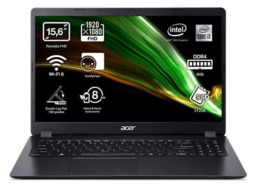 Acer Aspire 3 A315-56 - Ordenador Portátil 15.6&quot; Full HD, Laptop, PC Portátil Color Negro - Teclado QWERTY Español (8GB RAM | 512GB SSD, Sin Sistema Operativo, Intel Core i3-1005G1)