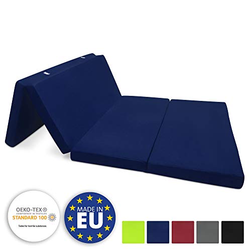 Beautissu Cómodo colchón Plegable Campix Auxiliar futón 120 x 195 x 7 cm Ahorra Espacio Tela Microfibra Azul Marino