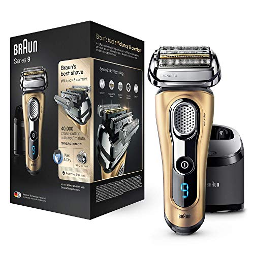Braun Series 9 9299 cc - Afeitadora eléctrica hombre Wet&amp;Dry, afeitadora barba con estación de limpieza y carga Clean&amp;Charge, regalo, oro