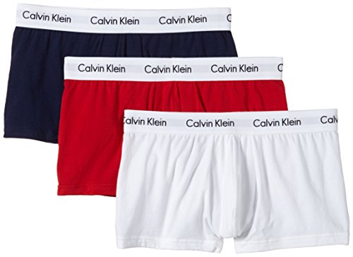 Calvin Klein Cotton Stretch Low Rise Trunk, Bóxers para Hombre, Multicolor (White/Red/Navy), M, Paquete de 3