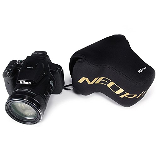 First2savvv QSL-P900S-01G11 Funda Cámara Reflex Neopreno Protectora para Nikon COOLPIX P900S P900 negro + paño de limpieza
