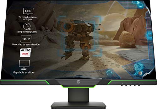 HP 27xq - Monitor gaming con pantalla Quad HD (2560 x 1440 a 60 Hz), TN 1ms, AMD FreeSync, 144 Hz, Negro/Verde, 27&quot;