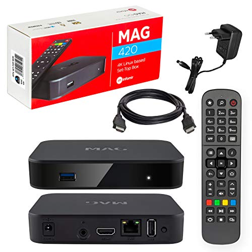 MAG 420 Original Infomir &amp; HB-Digital 4K IPTV Set Top Box Multimedia Player Internet TV Receptor IP # 4K UHD 60FPS 2160p@60 FPS HDMI 2.0# HEVC H.256 Soporte # ARM Cortex-A53 + HDMI Cable