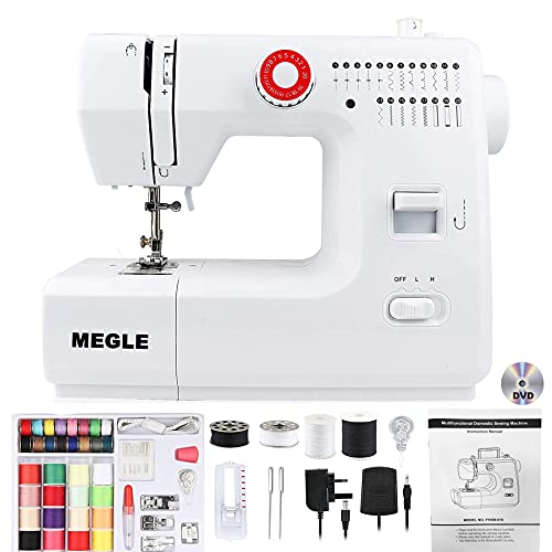 Máquina de coser para principiantes con DVD instructivo, 53 piezas accesorios, 20 costuras incorporadas, MEGLE FHSM-618.