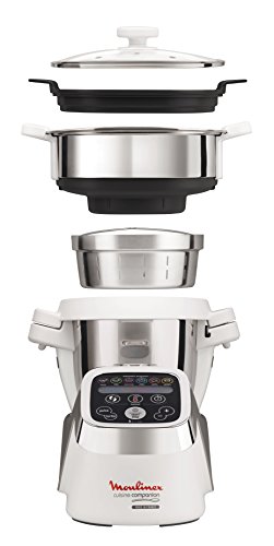 Moulinex i-Companion HF900110 - Robot de cocina Bluetooth 13 programas,hasta 6 personas,incluye cuchilla picadora,batidor,mezclador,amasador,triturador y cesta de vapor,Acc. cortador + vapor