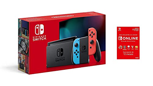 Nintendo Switch - Consola Estándar, Color Azul Neón/Rojo Neón (Switch Online - 12 Meses (Código de Descarga))