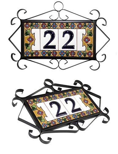 Números y letras para casas 3,5 x 7,5 cm. Pintados a mano con la técnica de la cuerda seca. Grabado y Ceramica Española (Herrajes para 4 piezas)