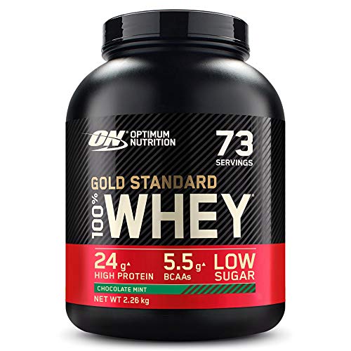 Optimum Nutrition Gold Standard 100% Whey Proteína en Polvo, Glutamina y Aminoácidos Naturales, BCAA, Chocolate y Menta, 73 Porciones, 2.26kg, Embalaje Puede Variar