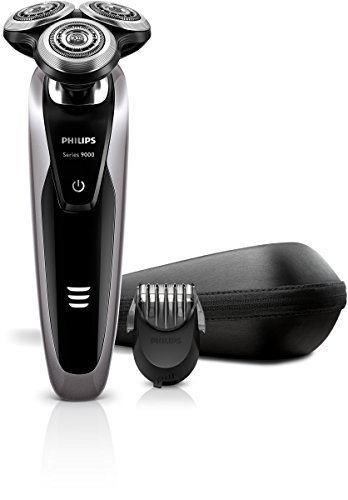 Philips Serie 9000 S9111/41 - Máquina de afeitar con cabezales de 8 direcciones, uso en seco/húmedo, 50 min de batería, incluye perfilador de barba con 5 posiciones y funda de viaje, plata (Con barbero)