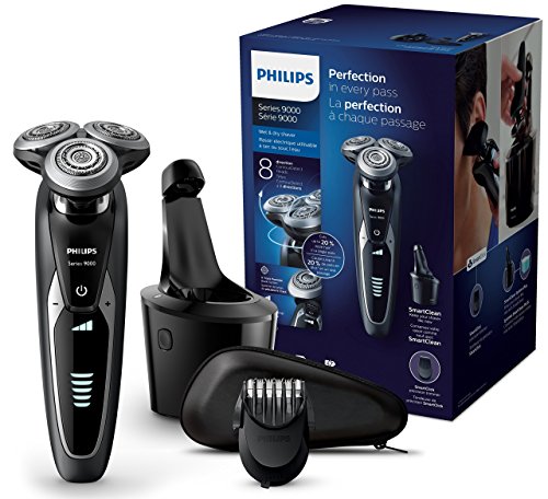 Philips Serie 9000 S9531/31 - Máquina de afeitar con cabezales de 8 direcciones, seco/húmedo, 3 modos y sistema de limpieza SmartClean, perfilador de barba y funda de viaje, negro (Con barbero)