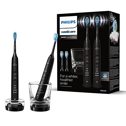 Philips Sonicare DiamondClean Serie 9000 - Pack doble de cepillos de dientes eléctricos sónicos, dientes y encías más limpias, conectados con App, en negro (modelo HX9914/63) (Negro &amp; Negro)