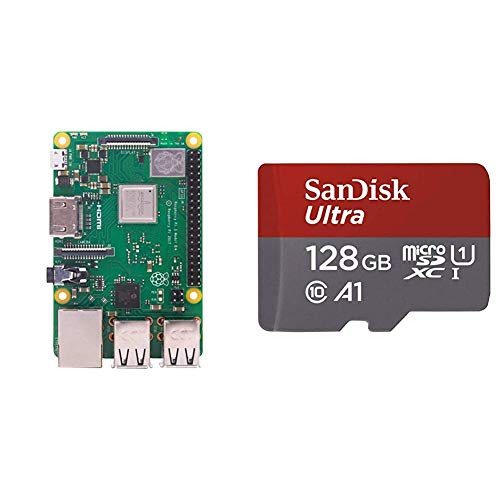 Raspberry PI 3 Model B+ - Placa de Base + SanDisk Ultra - Tarjeta de Memoria microSDXC de 128 GB con Adaptador SD, Velocidad de Lectura hasta 100 MB/s, Clase 10, U1 y A1