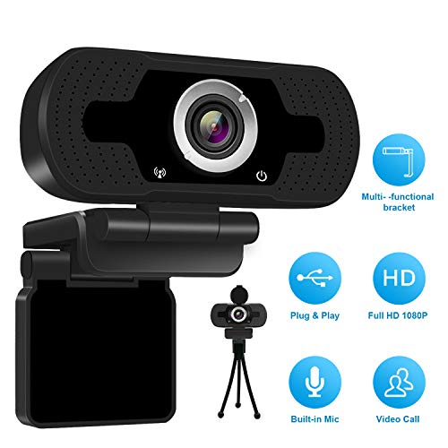 1080P Full HD Webcam with Webcam Cover, Cámara para computadora portátil para conferencias y videollamadas, cámara web Pro Stream con videollamadas Plug and Play, micrófono incorporado (W8 Negro)