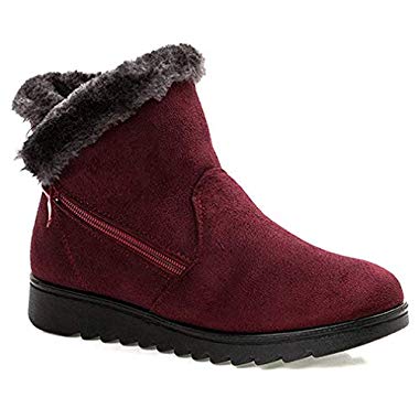2019 Zapatos Invierno Mujer Botas de Nieve Casual Calzado Piel Forradas Calientes Planas Outdoor Boots Antideslizante Zapatillas para Mujer, Rojo, Talla 37 EU (etiqueta 240)