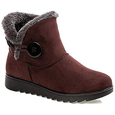 2019 Zapatos Invierno Mujer Botas de Nieve Casual Calzado Piel Forradas Calientes Planas Outdoor Boots Antideslizante Zapatillas para Mujer (39 EU, Botines Marrones)