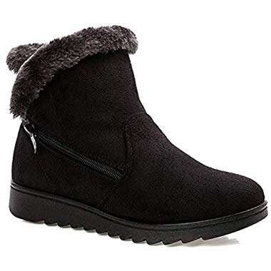 2019 Zapatos Invierno Mujer Botas de Nieve Casual Calzado Piel Forradas Calientes Planas Outdoor Boots Antideslizante Zapatillas para Mujer (41 EU, Negro)
