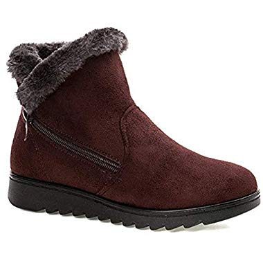2019 Zapatos Invierno Mujer Botas de Nieve Casual Calzado Piel Forradas Calientes Planas Outdoor Boots Antideslizante Zapatillas para Mujer (41 EU, Marrón)