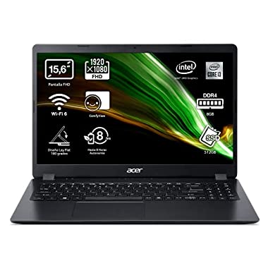 Acer Aspire 3 A315-56 - Ordenador Portátil 15.6" Full HD, Laptop, PC Portátil Color Negro - Teclado QWERTY Español (8GB RAM | 512GB SSD, Sin Sistema Operativo, Intel Core i3-1005G1)