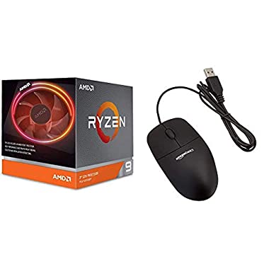 AMD Ryzen 3900X 9 - Procesador con Ventilador Wraith Prism + Amazon Basics - Ratón con 3 Botones y Cable USB, 5V - 100mA, Color Negro
