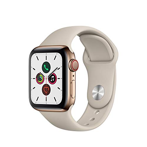Apple Watch Series 5 (GPS + Cellular,40 mm) Acero Inoxidable en Oro - Correa Deportiva piedra