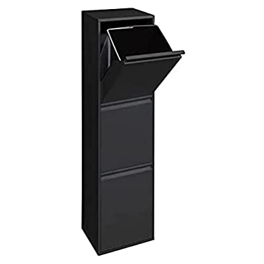 Arregui Basic CR306-B Cubo de basura y reciclaje de acero de 3 cubos, mueble de reciclaje, 3 x 17L (51L), negro