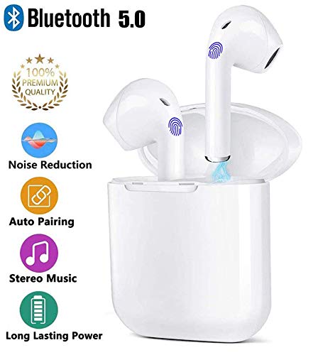 Auriculares Bluetooth 5.0 Auriculares Bluetooth Inalámbrico Stereo 3D in Ear con HD Mic, IPX5 Resistentes al Agua con cancelación de Ruido Compatible con Apple Airpods/Android/iPhone (blanco)