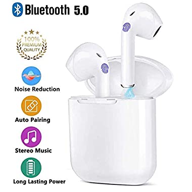 Auriculares Bluetooth 5.0 Auriculares Bluetooth Inalámbrico Stereo 3D in Ear con HD Mic, IPX5 Resistentes al Agua con cancelación de Ruido Compatible con Apple Airpods/Android/iPhone (blanco)