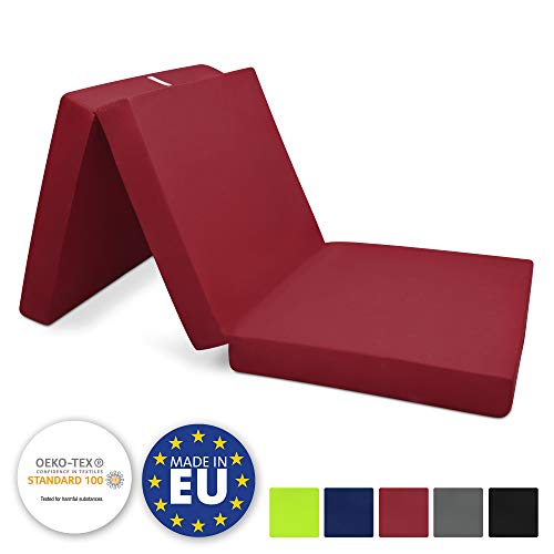 Beautissu Cómodo colchón Plegable Campix Auxiliar futón 80 x 195 x 10 cm Ahorra Espacio Tela Microfibra Rojo Oscuro