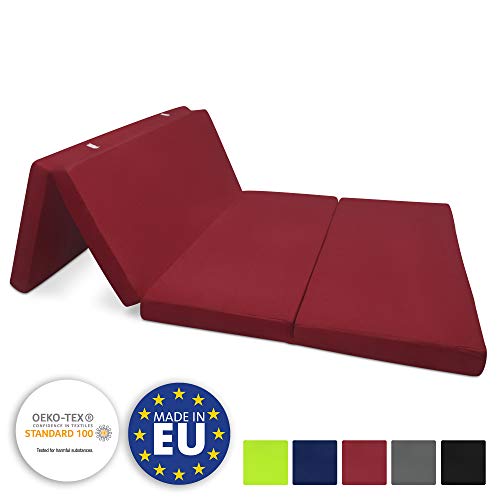 Beautissu Cómodo colchón Plegable Campix Auxiliar futón 120 x 195 x 7 cm Ahorra Espacio Tela Microfibra Rojo Oscuro
