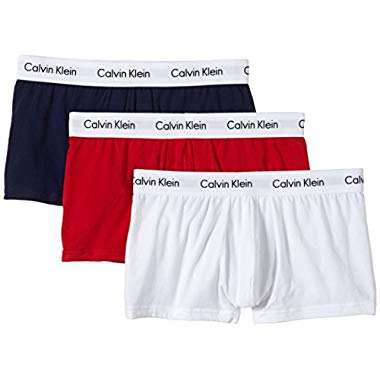 Calvin Klein Cotton Stretch Low Rise Trunk, Bóxers para Hombre, Multicolor (White/Red/Navy), S, Paquete de 3
