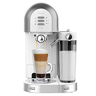Cecotec Cafetera Semiautomática Power Instant-ccino 20 Chic Serie Bianca. para café molido y en cápsulas, 20 Bares, Depósito de Leche 0.7ml, Depósito de Agua 1.7L, 1470W