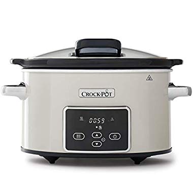 Crock-Pot CSC060X - Olla de cocción lenta eléctrica con tapadera abatible, pantalla digital programable, 3.5 l (2-3 personas), función de calentado, color Mushroom y cromado (Crema)