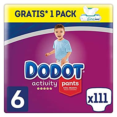 Dodot Activity Pants - Pañal-Braguita, 15+kg + Dodot Aqua Pure Toallitas para bebé, 1 Pack de 48 Toallitas Gratis, Talla 6, 111 Pañales