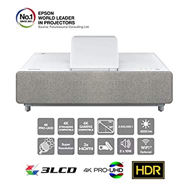 Epson Proyector láser Eh 4K Pro-UHD de Ultra Corta Distancia (Blanco)