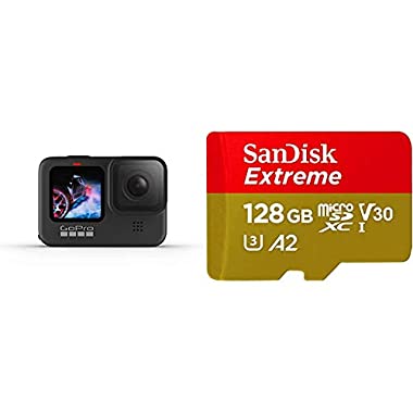 GoPro HERO9 Black - Cámara de acción + SanDisk Extreme - Tarjeta de Memoria microSDXC de 128 GB con Adaptador SD