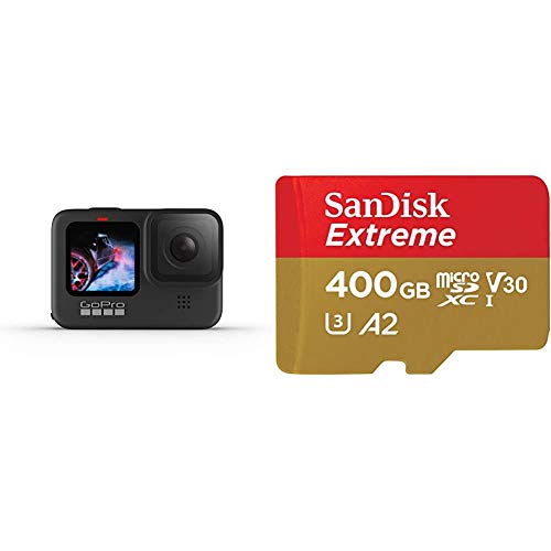 GoPro Hero9 - Cámara de acción Sumergible con Pantalla LCD, Negro + SanDisk Extreme - Tarjeta de Memoria microSDXC de 400 GB con Adaptador SD