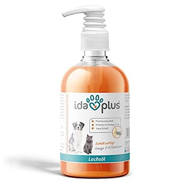Ida Plus - Aceite de salmón Premium en Calidad alimentaria para Animales - Botella con dispensador de 500 ml - para Perros, Gatos y Caballos