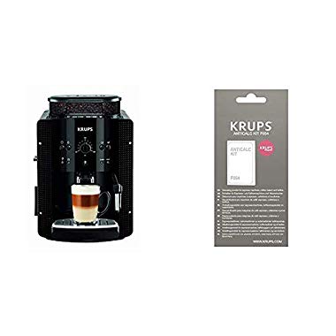 Krups EA8108 CAFETERAS, 1450 W, 1 Cups, Acero Inoxidable, Negro + F0540010 Kit descalcificación, Plastic