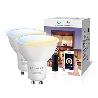LE LampUX Bombillas Inteligentes GU10, Bombilla WIFi Funciona con Alexa y Google Home, Blanco Cálido a Frío, Regulable, No Requiere Hub, Paquete de 2