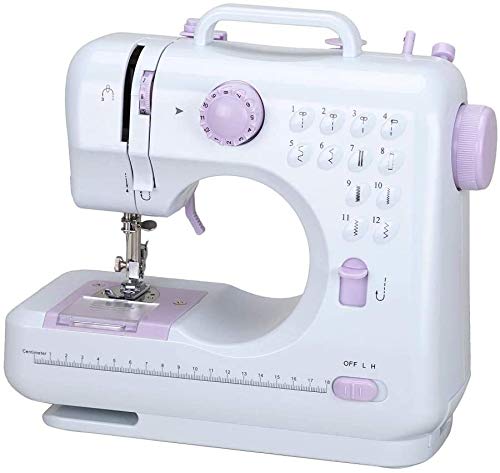 Máquina de coser portátil, mini máquinas de coser eléctricas de reparación para el hogar, 12 puntadas, 2 velocidades con pedal para coser en casa, principiantes, niños (Blanco)