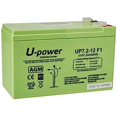 Master U-Power Batería Plomo AGM 7.2Ah 12V FASTON F1 4.8mm, UP, MU-UP7.2-12F1 (7.2ah12v F4.8mm, Verde)
