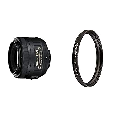 Nikon AF-S DX Nikkor 35 mm f/1.8 G - Objetivo para Montura F, Distancia Focal Fija 52.5 mm, Apertura f/1.8G, Negro - Versión Europea + AmazonBasics - Filtro de protección UV - 52mm