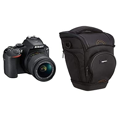 Nikon d5600 Cámara réflex Digital, Negro + Amazon Basics - Funda para cámara de Fotos réflex, Color Negro (Kit AF-P VR DX 18-55, Con funda, Sin tarjeta)