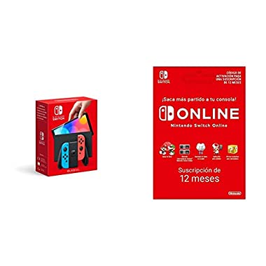 Nintendo Switch (versión OLED) Azul Neón/Rojo Neón + Nintendo Switch Online - 12 Meses (Código de descarga)