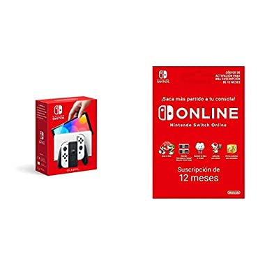 Nintendo Switch (versión OLED) Blanca + Nintendo Switch Online - 12 Meses (Código de descarga)