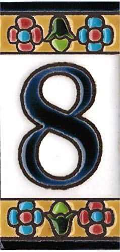 Números y letras para casas 3,5 x 7,5 cm. Pintados a mano con la técnica de la cuerda seca. Grabado y Ceramica Española (Número 8)